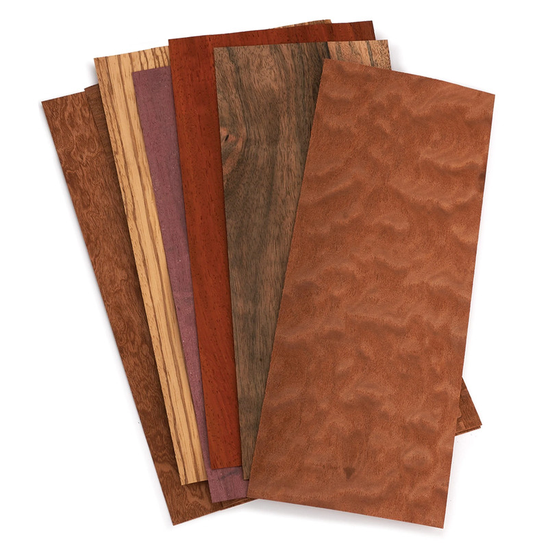 Exotic Wood Veneer Pack - 4-1/2" to 7-1/2" - Mixed Variety Exotic - 3 Square Feet